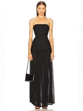 Michael Costello x REVOLVE Ruiz Black Strapless Peplum Maxi Dress